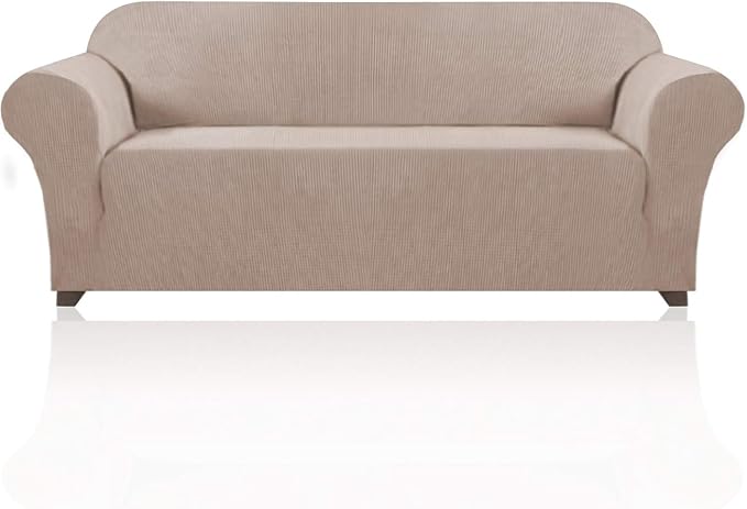 Stretch Sofa Cover Slipcover Couch Covers for 3 Cushion Couch Furniture Protector Sofa Covers with Non Slip Elastic Bottom Dogs Pet Friendly Fitted(Large Sofa 90"-100",Sand)