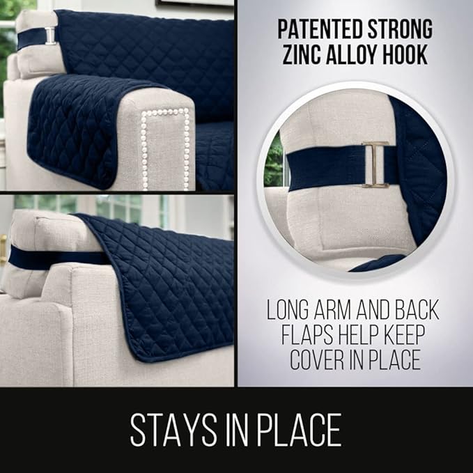 Sofa Shield® Couch Armchair Covers for Dogs, Reversible Furniture Protector with Strap, Stain and Tear Resistant Cushion Cover, 48 inch Seat, Machine Washable Slipcover Pets, Cats, Navy Sand