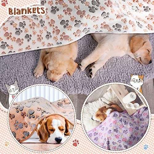 Tatuo 4 Pcs Fleece Dog Blanket for Puppy Cat, Mixed, 51 x 63 in, Paw - Image 3