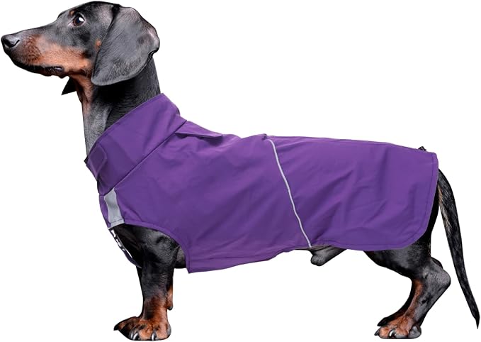 Dachshund Raincoat Weiner Dog Clothes Suitable for Dachshunds Corgi, Weiner, Dog Waterproof Coat with Reflective Stripe underbelly Protection - Purple - XS