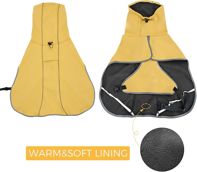 DELIFUR Medium Dog Raincoat Waterproof - Adjustable Dog Poncho Raincoat Lightweight Rain Jacket with Soft Lining for Medium Dog Yellow (Medium)