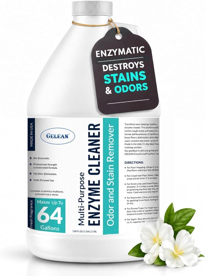 Multi-Purpose Probiotic Enzyme Cleaner, Made in USA - Pet Stain and Odor Remover - Concentrated - Professional & Home Strength Drains, Floors, Bathrooms, Toilets Trash Can, (1 gallon, Fresh fragrance)