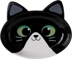 The Cat Ladies Ceramic Cat Bowls - Whisker Friendly Food Bowl - Cute Pet, Kitten Plates - Dishes for Indoor Cats - Dish for Wet Food & Water - Platos para Gatos - Black and White Cat, Large