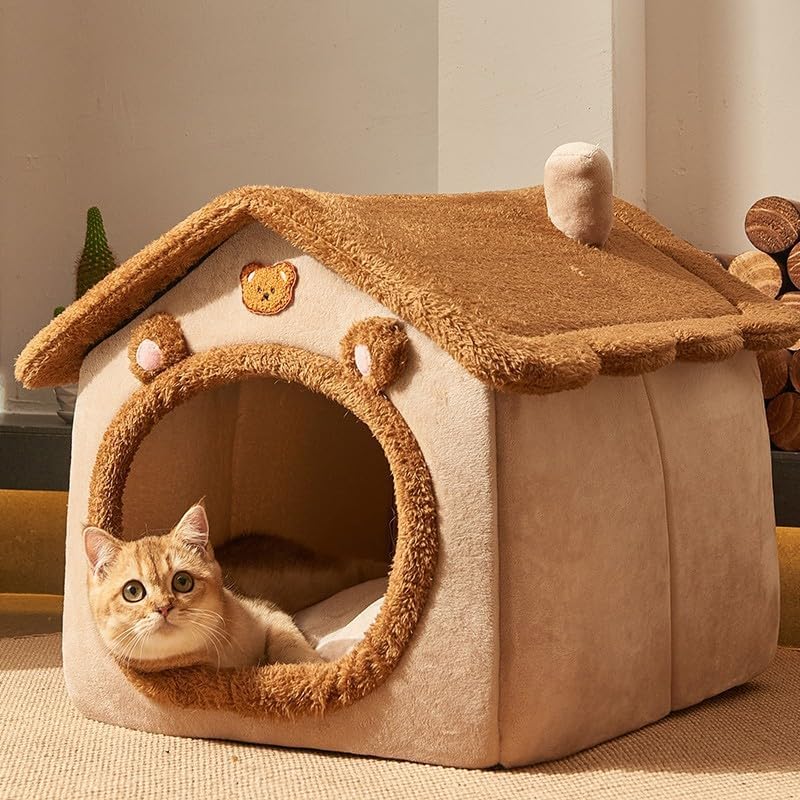 Cat Beds for Indoor Cats Small Dog,Cute Bear Cat Bed Cave Cat House, S - Image 4