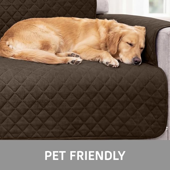 Sofa Shield 100% Waterproof Couch Cover with Patented Straps, Slip & Stain Resistant Furniture Protector, Machine Washable Sofa Slipcover for Dogs Cats Pets Kids, 23 inch Seat, Armchair, Brown