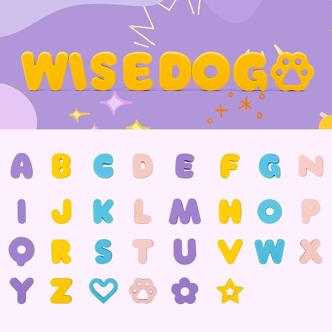 Wisedog Dog Charms for Collar, Yellow, 19MM | 30 Pcs, Silicone Letter Charms, Waterproof Alphabet Pet ID, For Dog Cat Collars, DIY Personalized Name Pendant
