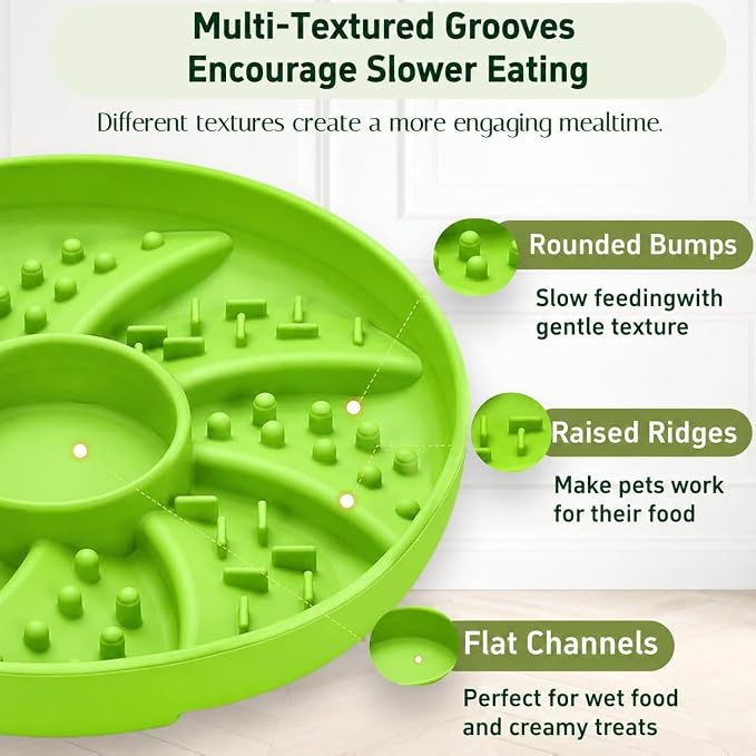 Slow Feeder Dog Bowl Silicone Suction Cup Anti Spill Dogs Cats Light Green