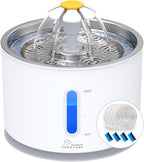 Wonder Creature Cat Water Fountain Stainless Steel Lid with 4 Filters, 81oz | 2.4L Pet Fountain with 4 Filters, 4 Sponges, Quiet Pump, Water Level Window, Stainless Steel Lid for Cats and Dogs