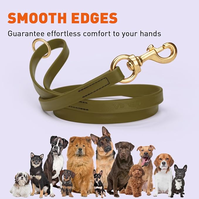 Viper Biothane K9 Working Dog Leash Waterproof Lead for Tracking Training Schutzhund Odor-Proof Long Line with Solid Brass Snap for Puppy Medium and Large Dogs 6ft, Olive Drab Green