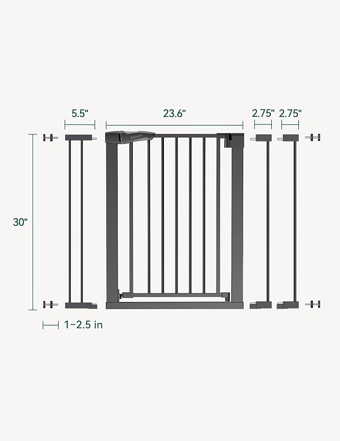 Babelio Pressure Mounted Baby Gate for Stairs, 26-40" Wide Dog Gate Indoor | Triple-lock system; Pressure/wall mount Auto-close; 200N impact tested; Easy Install for Doorways, Kitchen, Hallway, Black