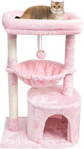 SYANDLVY Pink Cat Tree for Indoor Cats, Modern Tower with Scratching Post | Modern Cat House with Padded Perch, Kittens Condo with Cradle, Cat Cave, Pink