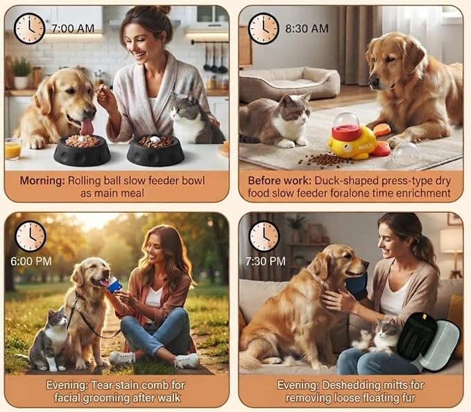 Non Bisphenol A Ball Dog Lick Bowl, Duck Snack Dispenser, Pet Beauty Gloves, Cleaning Comb, Suitable for Small and Medium Sized Dogs and Cats, Non Slip Dishwasher Safe