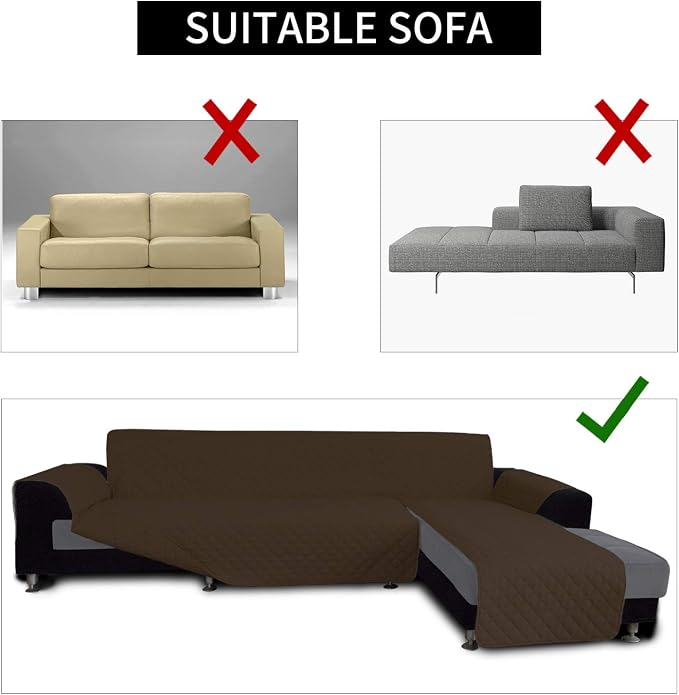 Easy-Going Reversible L-Shape Sectional Couch Cover, Large, Coffee/Coffee | Soft Sofa Slipcover For Dogs, Fits Left/Right Chaise Lounge Protector, Water Resistant Mat For Living Room