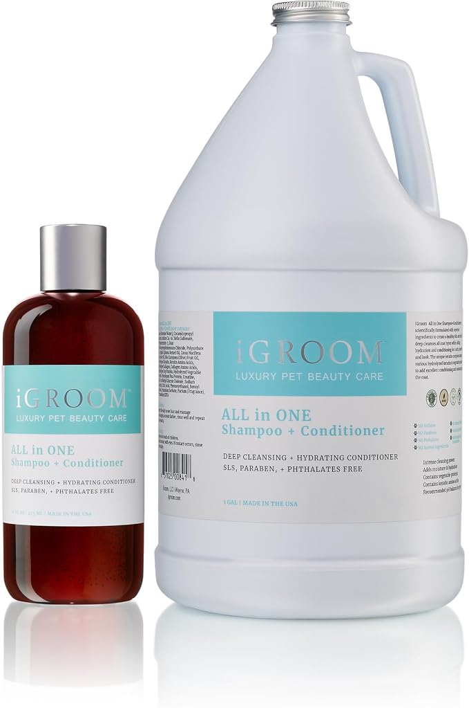 iGroom All-in-One Dog Shampoo + Conditioner, Luxury Pet Beauty Care, Deep Clean All Coat Types, Hydrate and Condition Coat, Made in the USA, Gallon