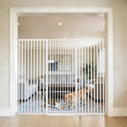 Lumizone Extra Tall Cat Gate 55.12" High 63.39"-67.71" Wide Pet Gate White | Dog Gate for Doorway Hallway Stairs Pressure Mounted Extra Wide 1.37" Gap No Drilling Auto-Close One-Handed Operation