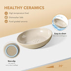 Havniva Elevated Cat Bowls, Raised Cat Bowl Ceramic Cat Dishes with Stand | Raised Cat Food Bowls, Whisker Friendly, 6” Shallow Cat Dishes, Wide Cat Plates, Non-Slip Wood Stand, Two Heights