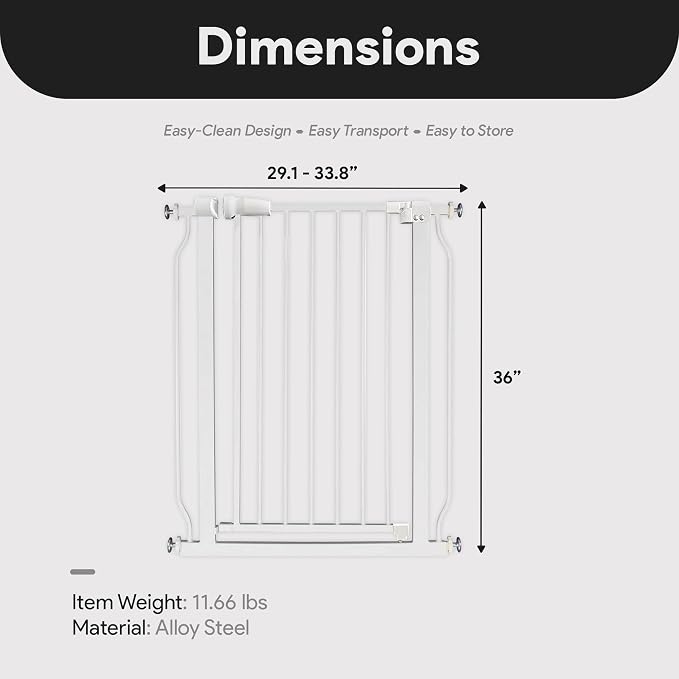 BalanceFrom Easy Walk-Thru Baby Safety Gate, Fits 29.1" to 33.8" Openings | with Hold-Open and Auto-Close – Adjustable Steel Barrier for Stairs, Doorways, and Hallways, No Drilling Installation
