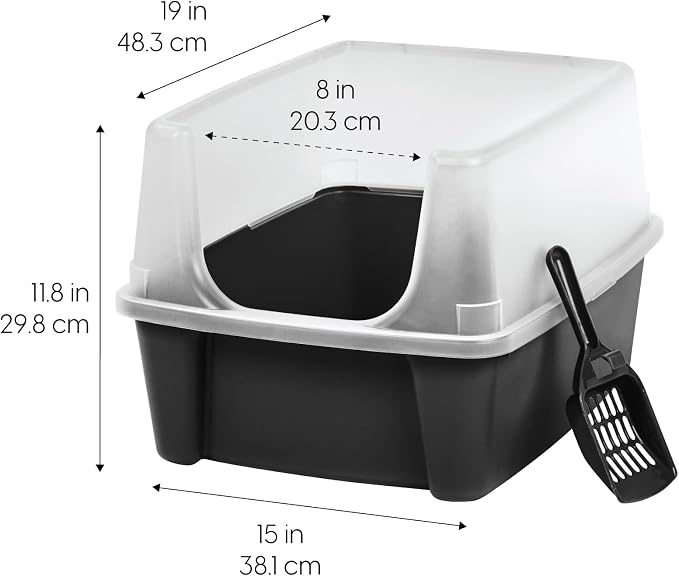 IRIS USA Large High Sided Cat Litter Box, Scatter Shield, Black | Active Cats, Tall Wall Protection, Kick-Proof Sides, Extra Deep Pan, Easy Daily Scoop, Keeps Floor Clean