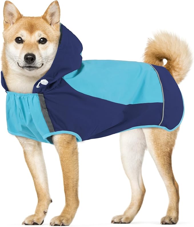 IECOii Dog Raincoats for Large Dogs,Waterproof Large Doggy Rain Jacket with Hood,Reflective Breathable Pet Rain Coat with Hood,Ideal for Adventures, Walking, Hunting in Dark,Blue,XL