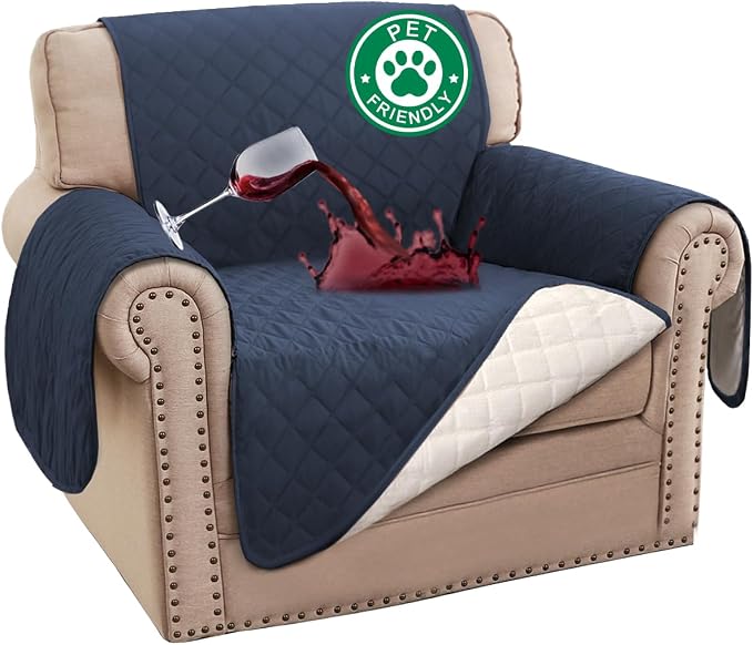 Turquoize 100% Waterproof Sofa Covers Chair Cover Slipcover Couch Protector Triple Non-Slip Sofa Slipcover for 1 Cushion Furniture Protector for Pets, Kids,Dog (Chair 23", Navy)