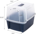 IRIS USA Large Front Door Cat Litter Box, Walk-in Entry, Navy | Senior Cats, Private Enclosure Design, Flip Door Access, Covered Walk-Through, Privacy Hood, Contained Environment