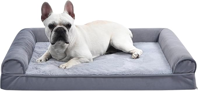 Amazon Basics Living Room Couch Dog Bed with Premium Foam, Non-Slip Bottom, Removable Washable Cover, Pressure-Relief Support for Dogs up to 55lbs, Large (36" x 27"), Grey