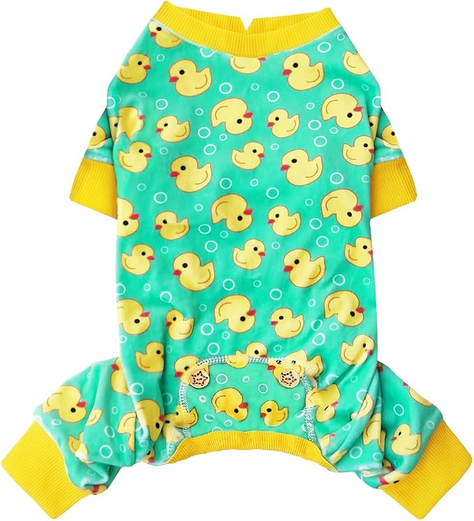 KYEESE Dog Pajamas Velvet Dog Pajamas Small Sized Dogs Dogs Pjs with Yellow Ducks Pattern Soft Doggie Jammies Stretchy Doggie Clothes Puppy Onesie Comfy Pet Coat Pet Costume, X-Small
