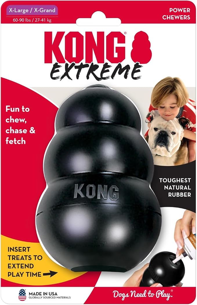 KONG Extreme Dog Toy - Fetch & Chew Toy - Treat-Filling Capabilities & Erratic Bounce for Extended Play Time Most Durable Natural Rubber Material - for Power Chewers - for X-Large Dogs
