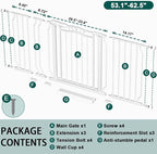 Fairy Baby 53.1"-62.5" Extra Wide Baby Gate for Doorways, Pressure Mounted Dog Gates for Stairs Indoor, Auto-Close Metal Pet Gate for House, No Drill Easy Walk Thru Safety Child Gate with Door, White