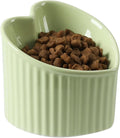 5.5 in Green Ceramic Raised Tilted Cat Food Bowl 1 Pack | Elevated, Love Heart Shape, Slanted, Pet Feeding Dish, Stress Free, Kitty, Small Cats, Protect Pet's Spine