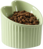 5.5 in Green Ceramic Raised Tilted Cat Food Bowl 1 Pack | Elevated, Love Heart Shape, Slanted, Pet Feeding Dish, Stress Free, Kitty, Small Cats, Protect Pet's Spine