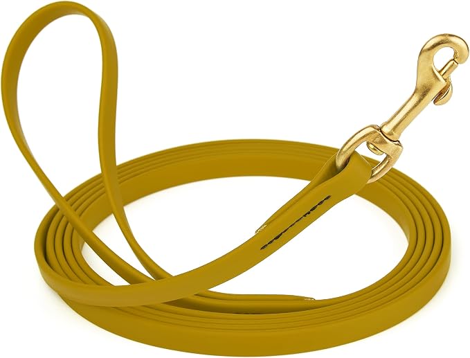 Viper Biothane K9 Working Dog Leash Waterproof Lead for Tracking Training Schutzhund Odor-Proof Long Line with Solid Brass Snap for Puppy Medium and Large Dogs, 15ft Treasure Gold