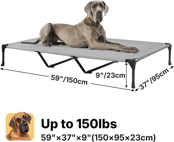 Veehoo Outdoor Elevated Dog Bed Large Sized Dogs, XXL Cooling Raised Dog Cots Beds Training Platform Off Ground Hammock with Breathable Mesh, No-Slip Feet, 59"x37.5", Grey | Off-ground training platform, portable camping hammock, breathable mesh, easy ...