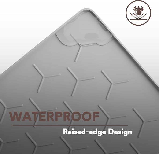 Garoopion Silicone Cat Litter Mat 24×16 inch, Easy to Clean, Gray | Waterproof Silicone Mat with Raised Edges, Catch Litter, Protect Floor from Urine, Multi-Use for Dog/Sink/Kitchen/Boots