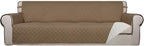 PureFit Reversible Quilted Couch Covers for Dogs Sofa Cover 4 Seater 88" | Camel/Ivory, Water Resistant Couch Protector, Washable Pet Couch Cover with Non Slip and Elastic Straps For Kids