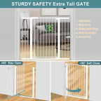Fairy Baby 38" Extra Tall Baby Gate for Stairs Doorways, Extra Wide 54.4" to 59.8" Safety Dog Gate for House, Auto Close Pressure Mounted Easy Walk Through Pet Gate with Door, White
