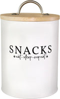 White Dog and Cat Treat Container with Easy to Open Bamboo Lid, 8.5 cups/ 70 fl oz.