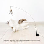 TTcat Cat Wand Toys with Suction Cup, Interactive Bird Simulation Cat Toy Set,Cat Teaser Cat Toys,Flexible Steel Wire and 3Pcs Replacement Feather Refills with Bells.