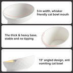 YauYik Small Raised Cat Bowls, Ceramic Tilted Elevated Food or Water Bowls, Stress Free, Backflow Prevention, Dishwasher & Microwave Safe, Lead & Cadmium Free, White