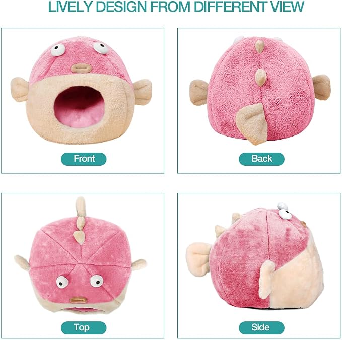 Cat Beds for Indoor Cats-Cat Bed Cave,Cute Lively Pufferfish Shape,Pink L | 2 in 1 Cats House for Kitten with Removable Washable Cushioned Pillow,Soft plush cat Tent for cat Hideaway,Machine Washable