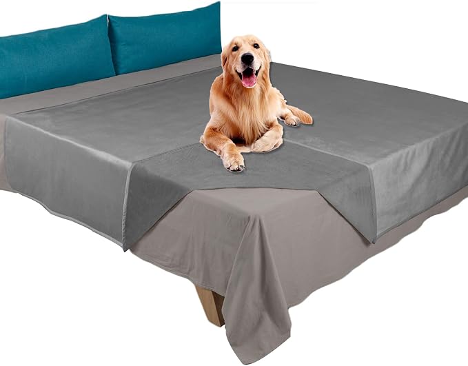 Ameritex Pet Bed Blanket Reversible 100% Waterproof Velvet Super Soft for Sofa and Bed (82x102 Inches, Light Grey+Grey)