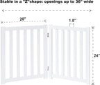 LZRS Wooden Free Standing Foldable Dog Gate Indoor – Solid Hard Wood 40" W x 24" H, Step-Over Safety Pet Gate for Doorways, Stairs & Small Spaces - Indoor Use, White