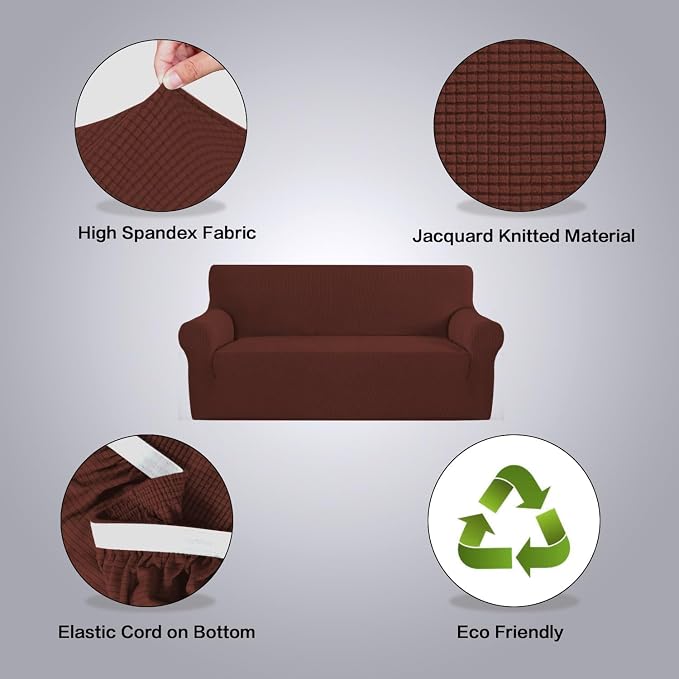 H.VERSAILTEX Stretch Couch Covers for Sofa 1 Piece Slipcovers for Couch and Sofas 3 Seater Couch Cover Feature Thick Checked Jacquard Fabric with Elastic Bottom(Large Sofa 90"-100" Wide, Burnt Brick)