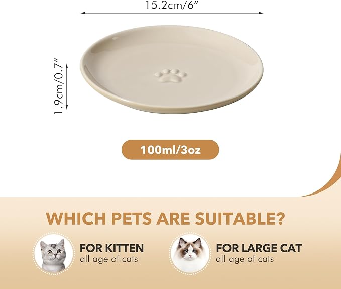 Havniva Ceramic Cat Bowls, Shallow Cat Dishes, Cat Food Plate Set of 3 | Wide Opening, 6” Cat Plates, Ceramic Cat Food Bowls for Wet & Dry Food, Non-slip Rubber Base, Whisker Friendly Cat Bowl