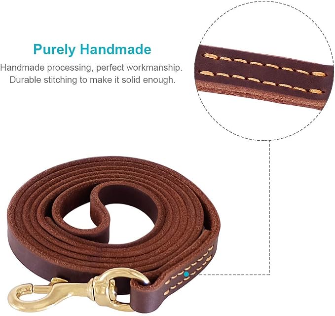 FAIRWIN Leather Dog Leash 6 Foot - Dog Training Leash Heavy Duty Dog Lead for Large Medium Small Dogs (M - 6 ft x 5/8 inch, Reddish Brown)