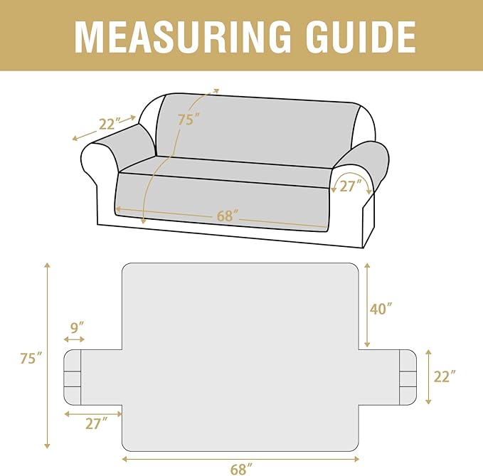 H.VERSAILTEX Sofa Covers Waterproof and Washable Modern Sofa Covers Stay in Place with Elastic Straps Thick and Soft Cat Couch Protector (Sofa, Taupe/Beige)