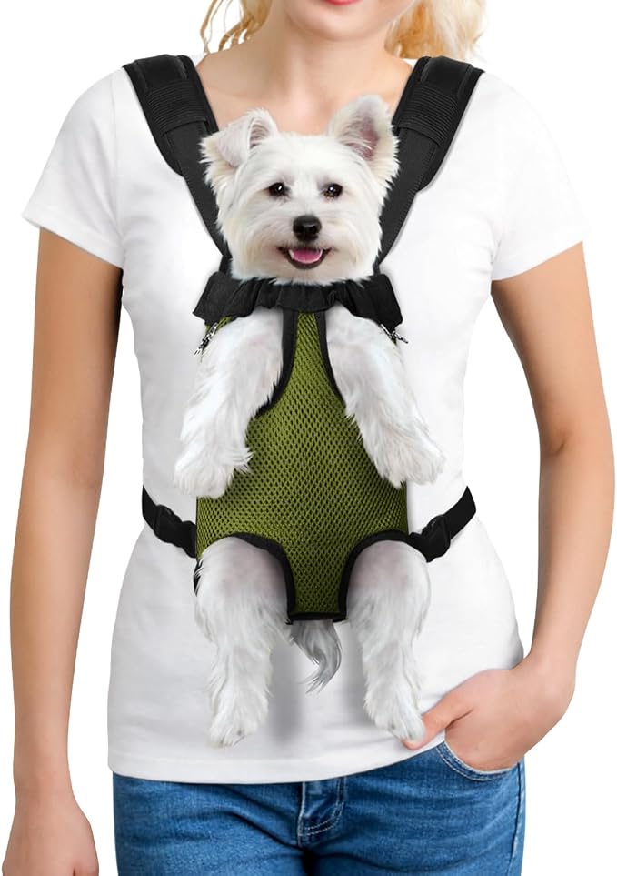 YUDODO Pet Dog Carrier Backpack Adjustable Front Carrier for Small Dog Cat | Legs Out Design, Easy-Fit Travel Backpack, Hiking and Walking, Durable Comfortable, Perfect for Outdoor, Army Green, L