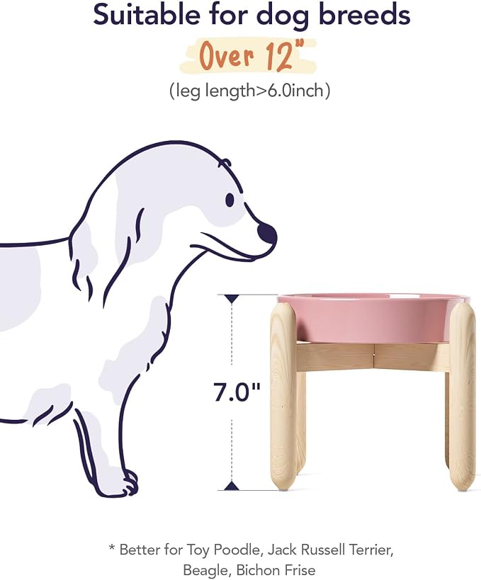 LE TAUCI Ceramic Slow Feed Dog Bowls, Elevated for Small and Medium Breed Dogs, Anti-Gulping Pet Feeding Dishes, Flower Pink, 1.5 Cups
