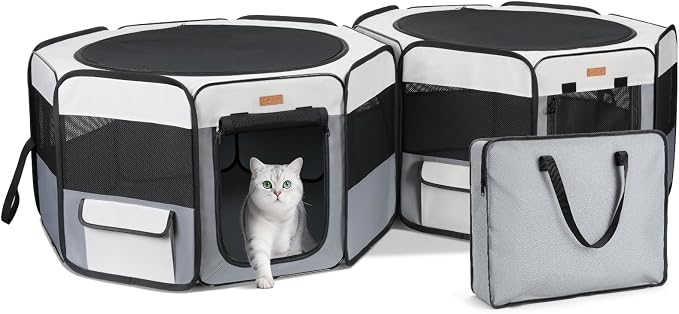 Lekereise 2-in-1 Large Cat Playpen, 65" * 19.7"in Portable Pet Playpen, Dog Playpen Indoor Outdoor for Cats, Puppies, Detachable into 2 Separate Playpens, with a Carry Bag