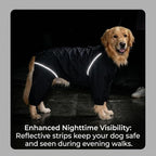 Dog Raincoat for Medium Large Dogs,rain Jacket Coat, Full Leg Coverage Waterproof Rain Suit with Detachable Hood & Tail, Reflective Strips, Snag-Free Top Zipper (Black for Boy, Medium)